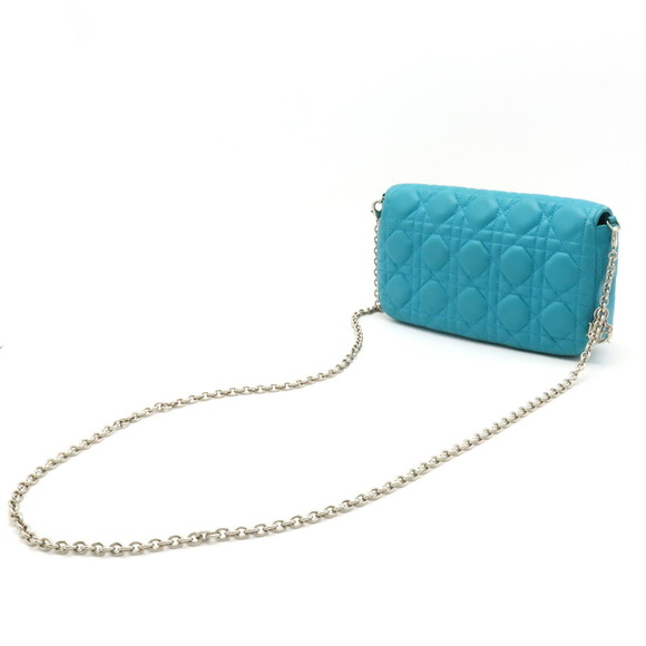 Dior Blue Chain Christian Wallet Lock Cannage Turquoise Miss - Picture 1 of 9